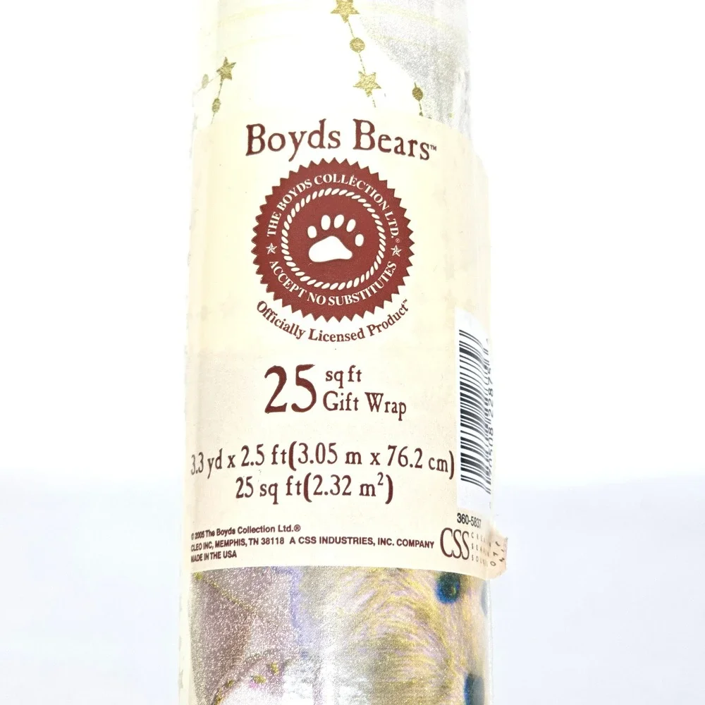 Boyds Bears Christmas Gift Wrap 25 Sq Ft Vintage‎ 2005 Teddy Bear Angel Wrap NOS